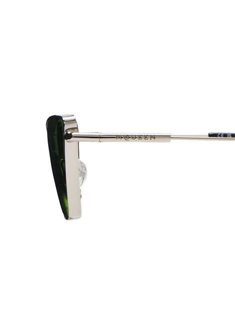 Occhiali da Sole Cat-Eye in Metallo con Barretta a T in Argento/Verde ALEXANDER MCQUEEN | 821690-I33301684